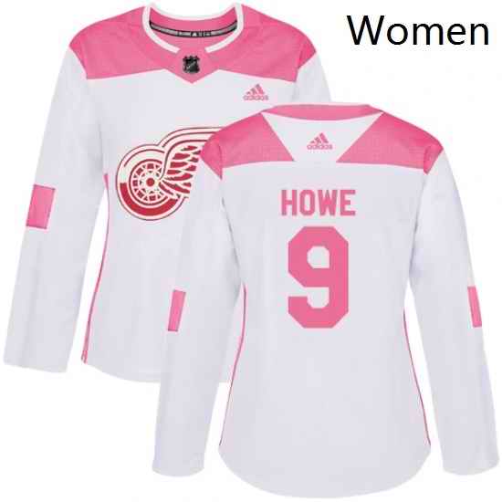 Womens Adidas Detroit Red Wings 9 Gordie Howe Authentic WhitePink Fashion NHL Jersey